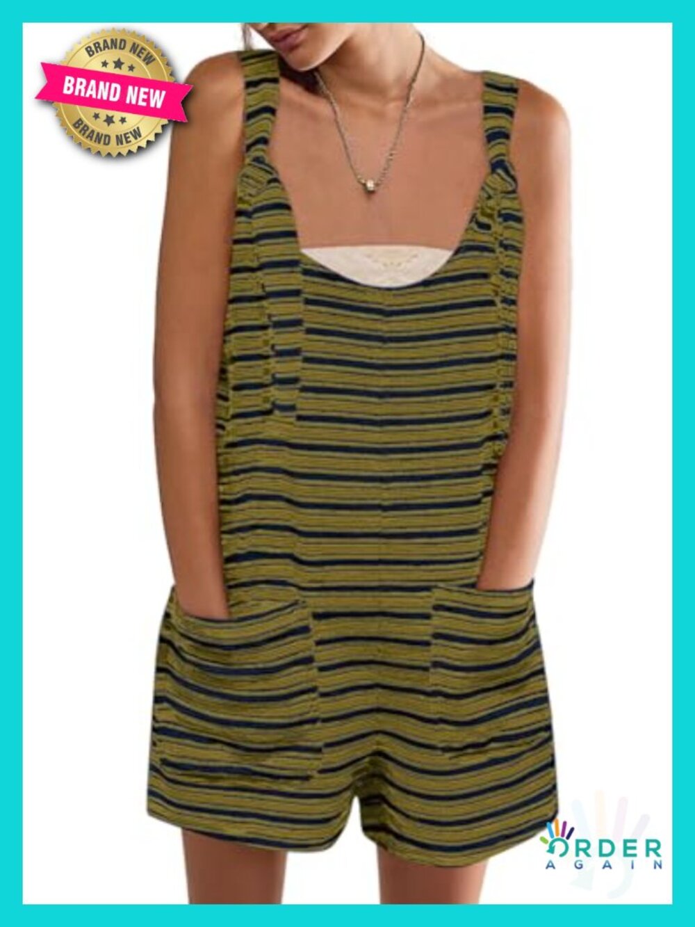Sleeveless Striped Romper Jumpsuit with Pockets